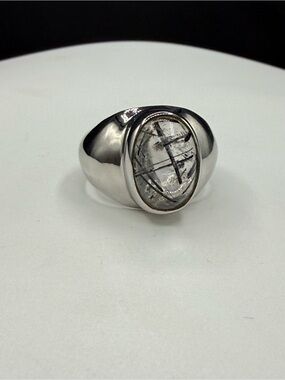 Natural Tourmalated Quartz Sterling Silver Ring (Size 8.75)